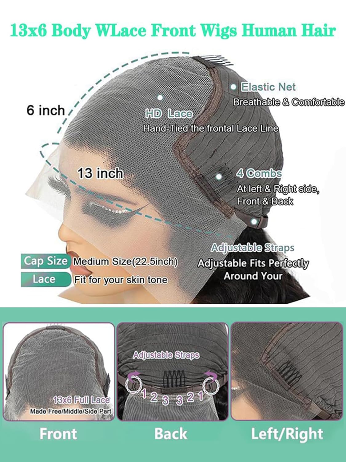 Thumbnail 3 de Fongly 13x6 HD Lace Front Wig — 16" Body Wave, 200% Density with Baby Hair