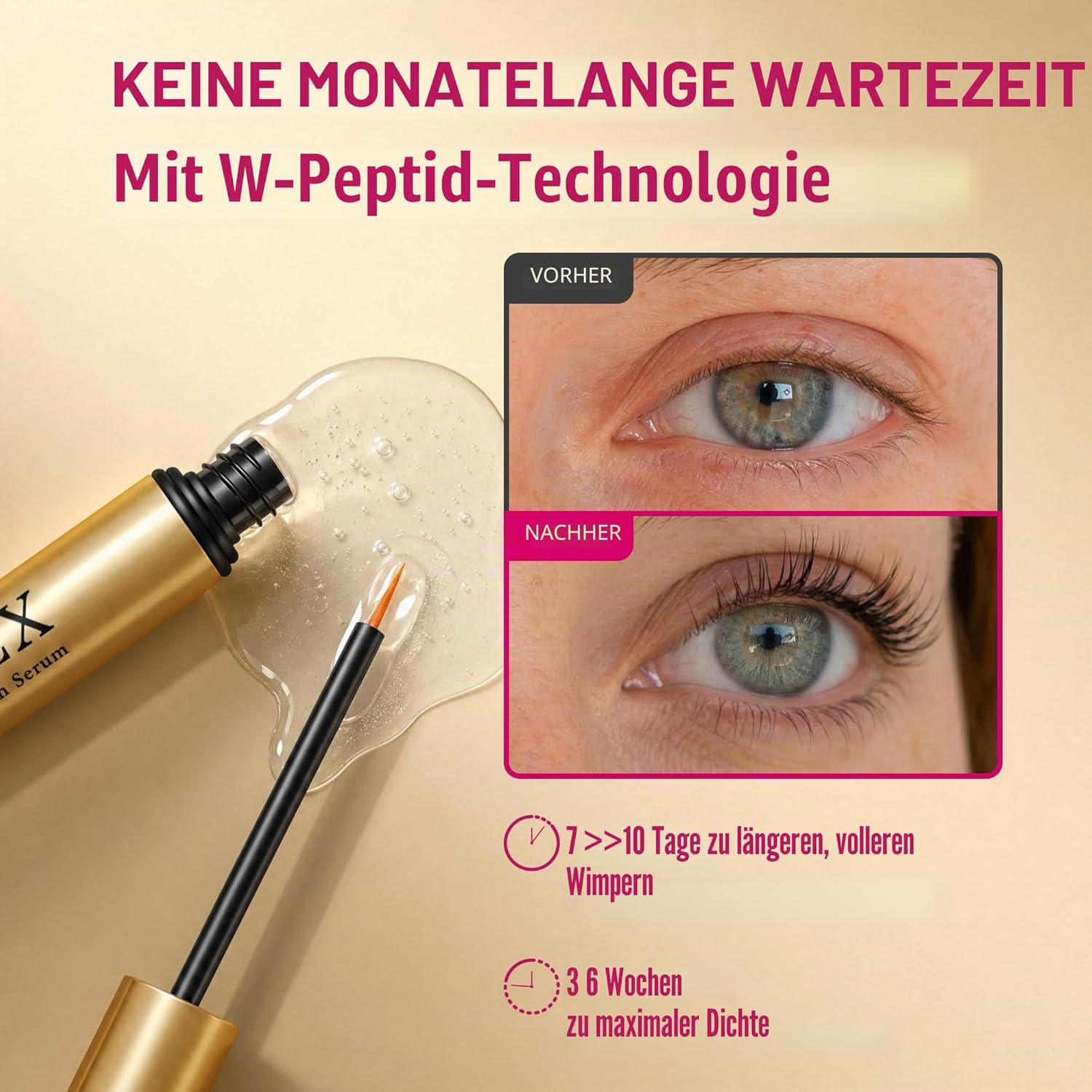 Detalle de PHIENEX 2026 New Version Wimpernserum – veganes, hormonfreies Wachstum mit botanischem Peptid-Komplex