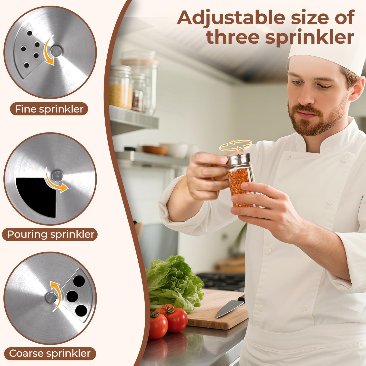 Detalle de ComSaf Glass Spice Jars with Shaker Lids – 24 Pack, 4 oz Square Jar Set