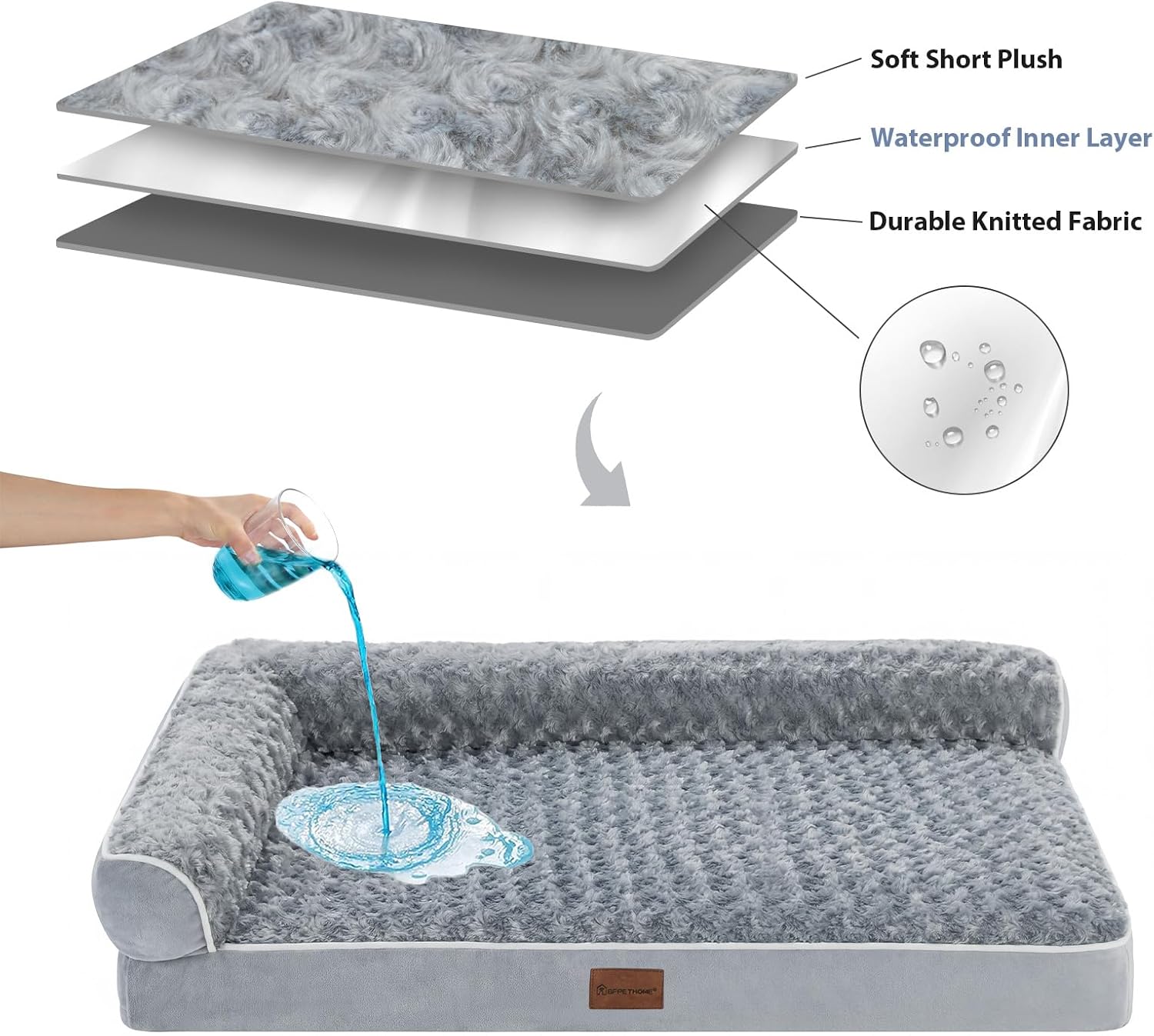 Detalle 2 de BFPETHOME Orthopedic Dog Bed, Egg-Crate Foam, Washable Waterproof Cover