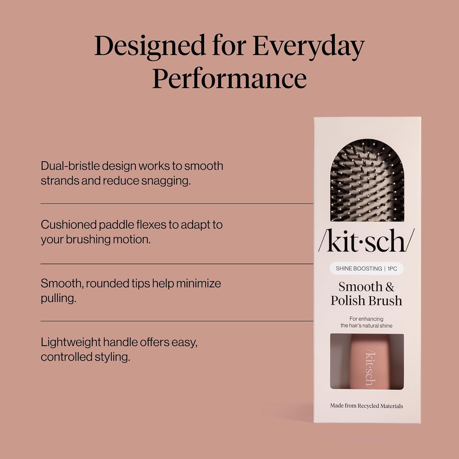 Detalle de Kitsch Smooth & Polish Hair Brush, Terracotta, Dual Bristles, Cushioned Pad