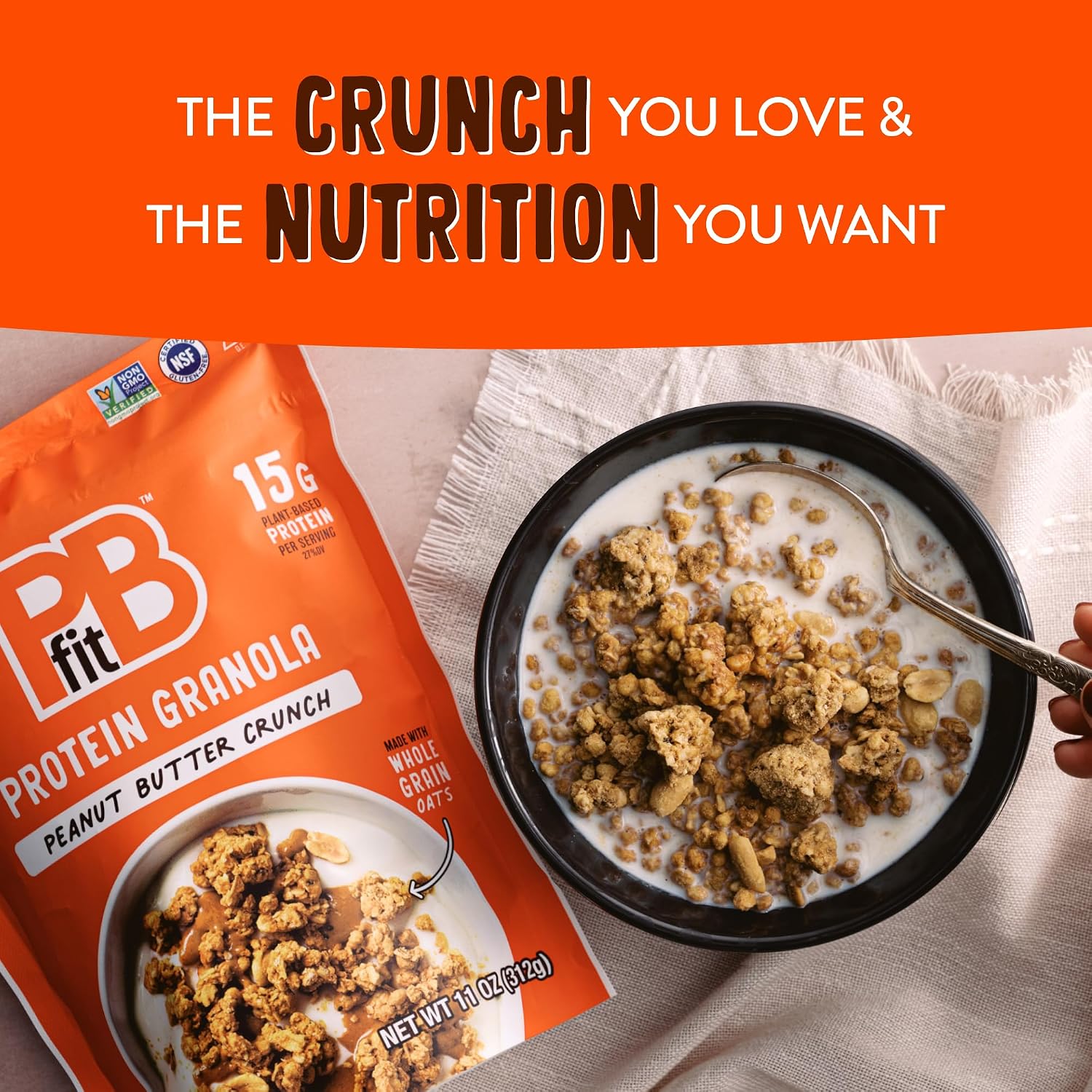 Detalle de PBfit Protein Granola, Peanut Butter Crunch, 15g Plant Protein, 11 Oz