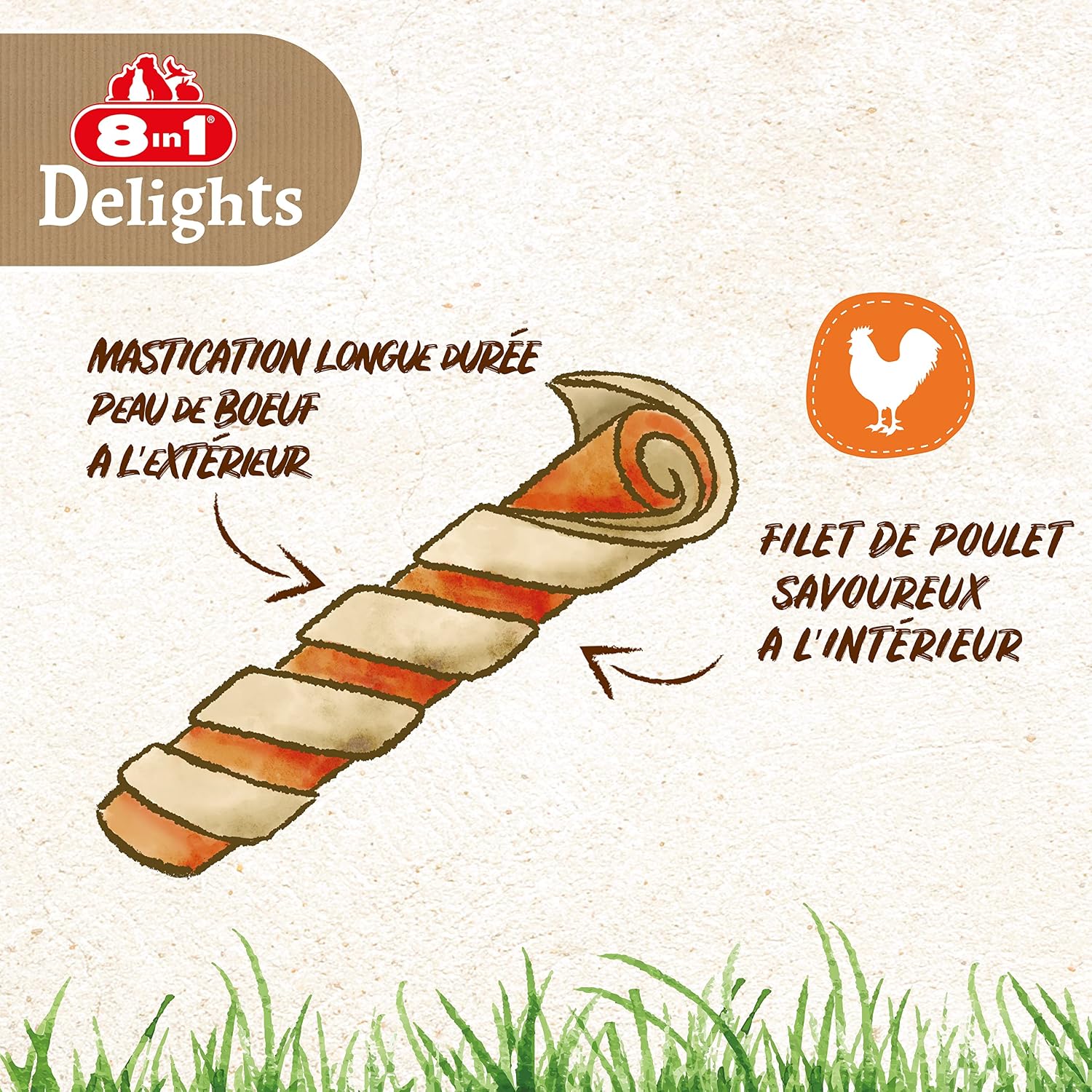 Detalle de 8in1 Delights Twisted Sticks - Sticks torsadés à Mâcher garnis de poulet pour Chien (35 pièces)