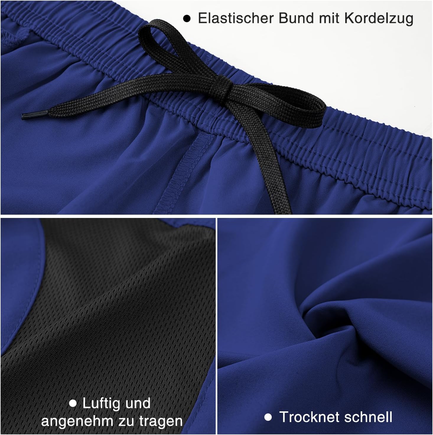 Detalle de HMIYA Herren Sport Shorts: Schnell trocknend, mit Reißverschlusstaschen