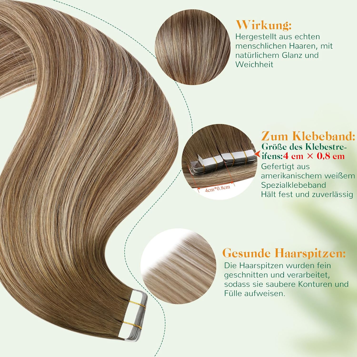 Thumbnail 3 de Easyouth Haarverlängerung aus Remy-Echthaar (Balayage Hellbraun mit Blond), 35 cm, 40 g, 20 Stück