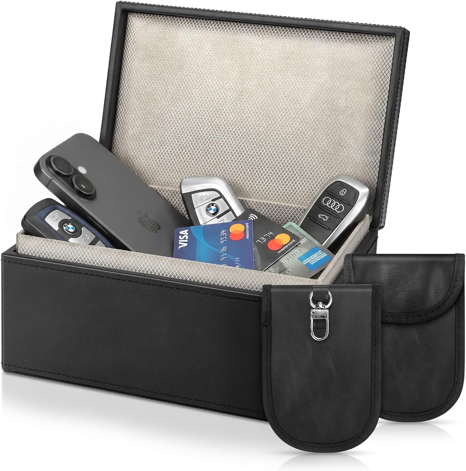 Detalle de Faraday Box for Car Keys – Extra Large (19.3 x 12.2 x 9.5 cm) with 2 Pouches