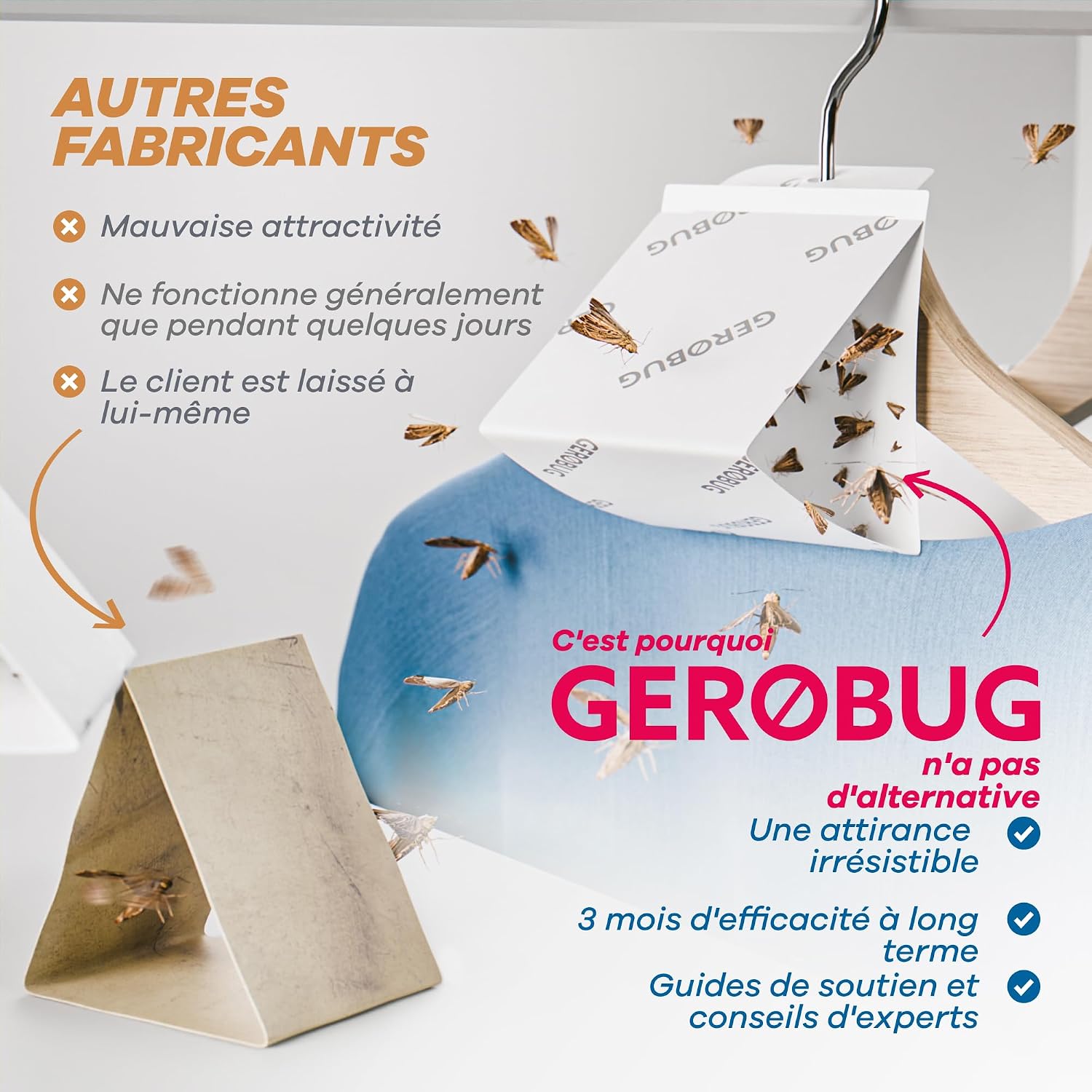 Detalle 2 de Gerobug Piège à Mites des vêtements 10 pièces – Phéromone Attractive, 3 Mois de Protection