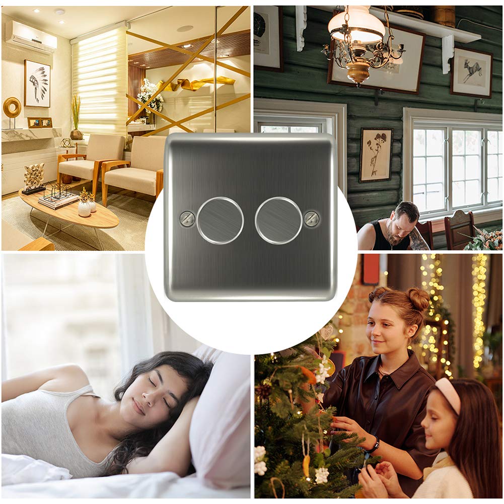 Thumbnail 6 de iolloi LED Dimmer Switch 1/2 Gang: Dimmable Rotary On/Off, 0–100% Dim, Brushed Steel