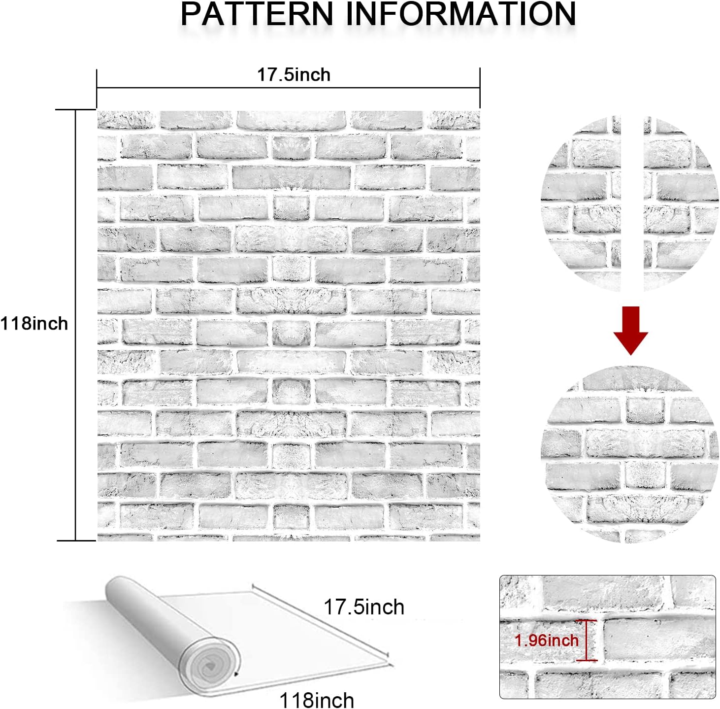 Detalle de Shackcom Grey White Brick Wallpaper Self Adhesive 2 Pack – Peel & Stick PVC Vinyl for Kitchen & Home
