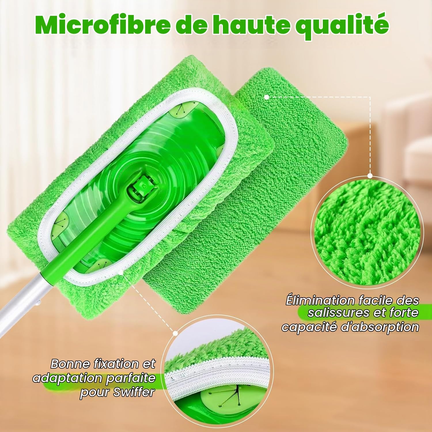 Detalle de ZWQO ZWQO-JJ01A microvezeldoeken voor Swiffer, wasbaar, 12 stuks