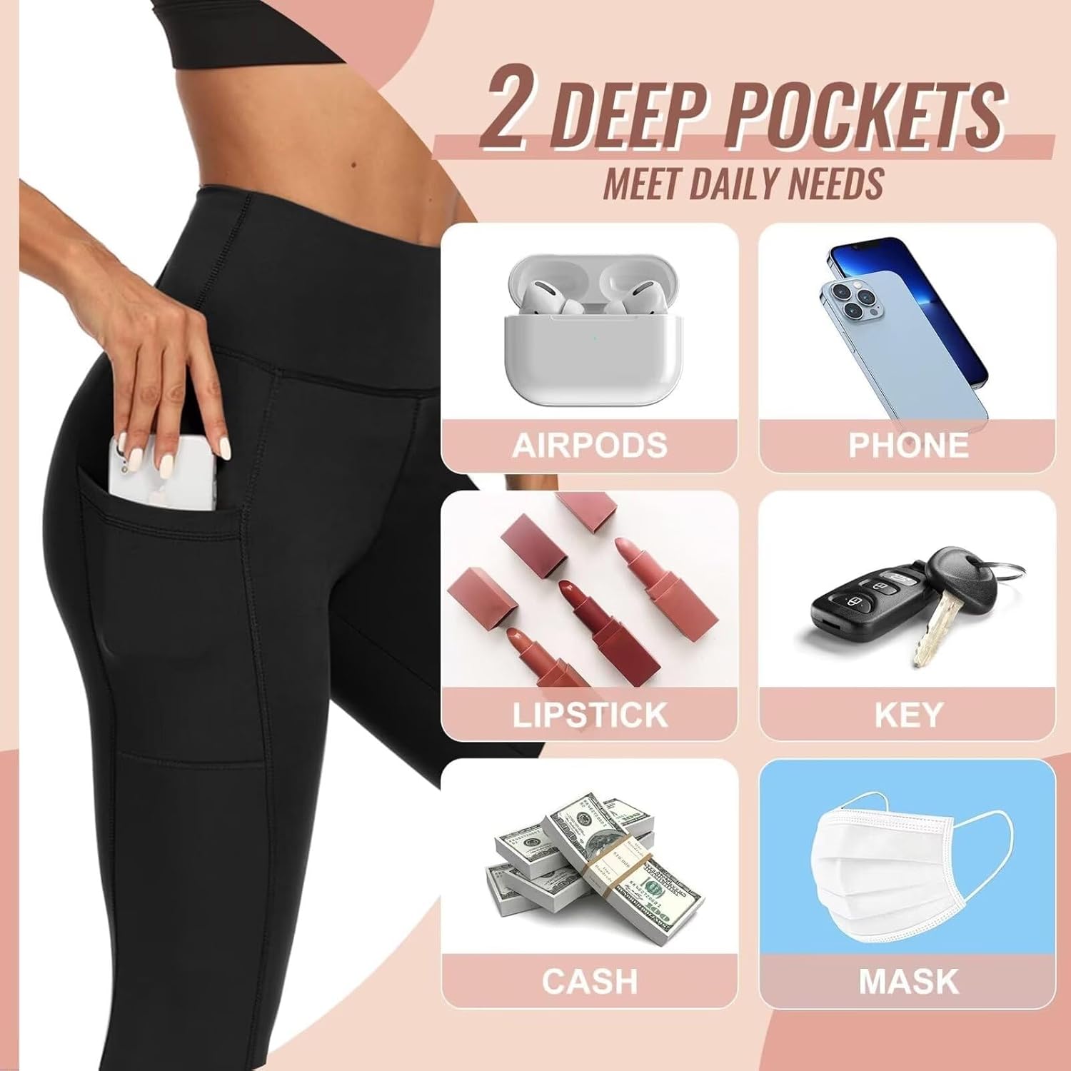 Detalle de CAMPSNAIL Leggings for Women UK with Pockets High Waisted Yoga Pants 🧘♀