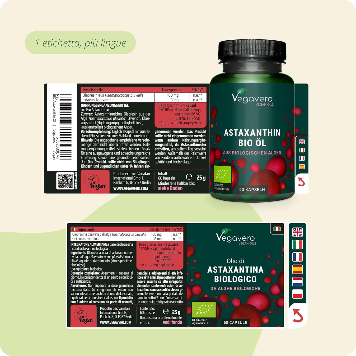 Thumbnail 5 de Vegavero Astaxantina biologica (8 mg) da Haematococcus pluvialis, vegan