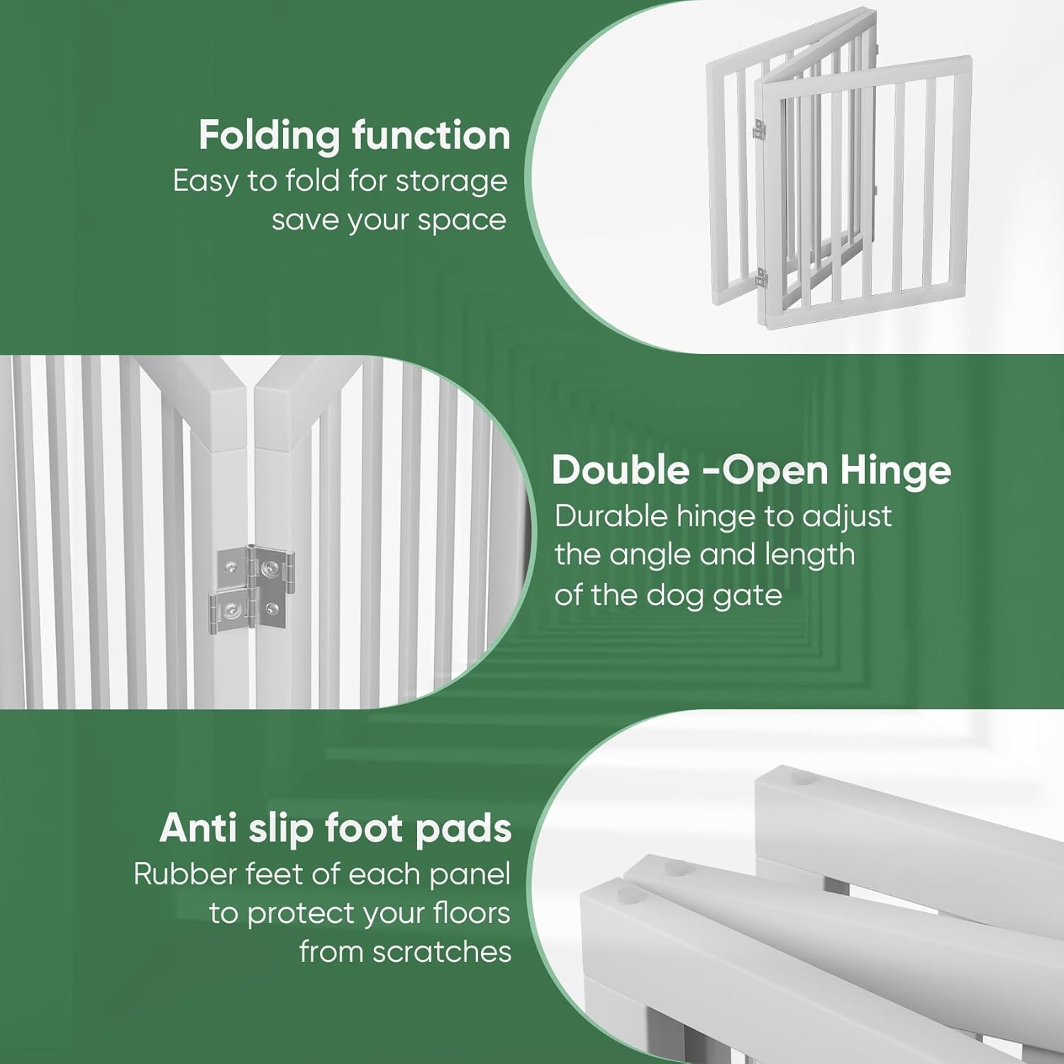 Thumbnail 2 de Algherohein freistehendes Hundegitter für Türen, faltbar (3 Paneele, weiß) – Raumteiler aus Bambusholz