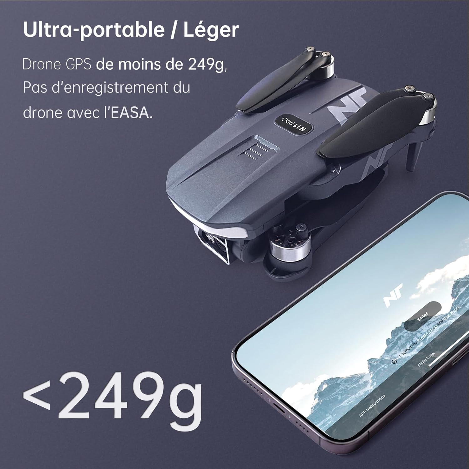 Detalle de Drone GPS N11 PRO avec camérа 4K UHD – vol long et léger (<249 g) avec 3 batteries