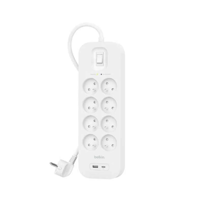 Detalle de Belkin SRB003CA2M: Regleta con 8 tomas, 2 USB y protección de 900 julios