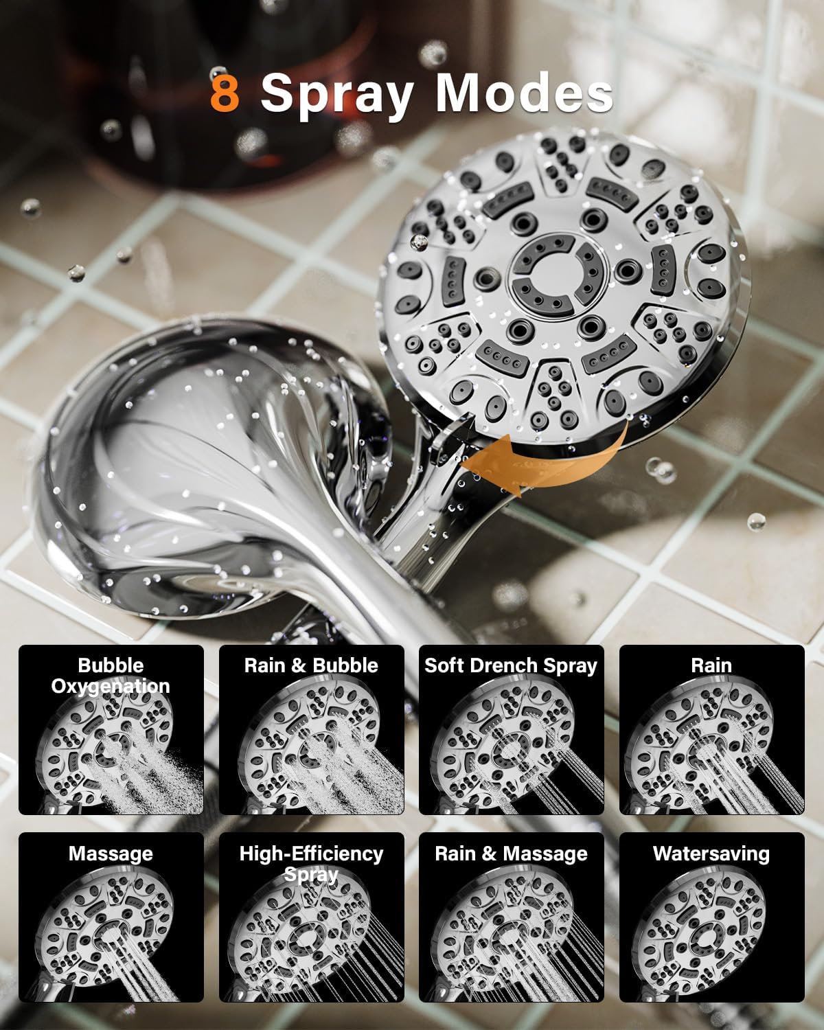 Detalle de Cobbe shower head set with 8 modes
