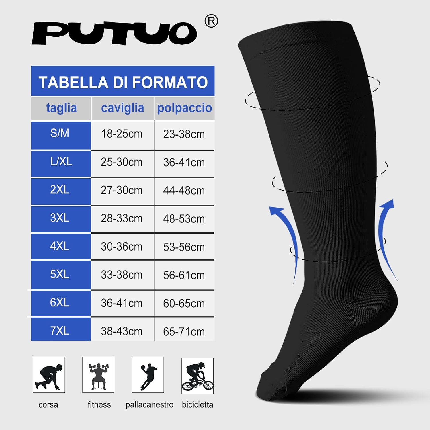Detalle 2 de Calze a Compressione Graduata 2XL–7XL per Sport e Viaggi