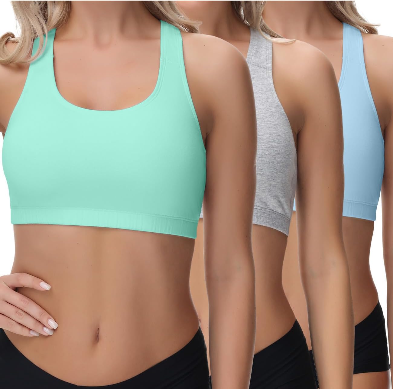 Detalle de wirarpa Cotton Wirefree Racerback Bralette for Women, 3-Pack, Light Support