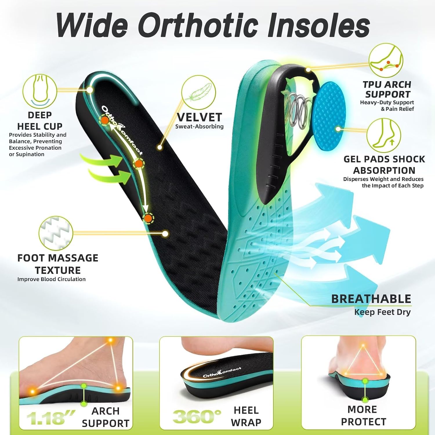 Detalle 1 de OrthoComfoot Women's Wide Orthopedic Sneakers with Knit Upper and Arch Support