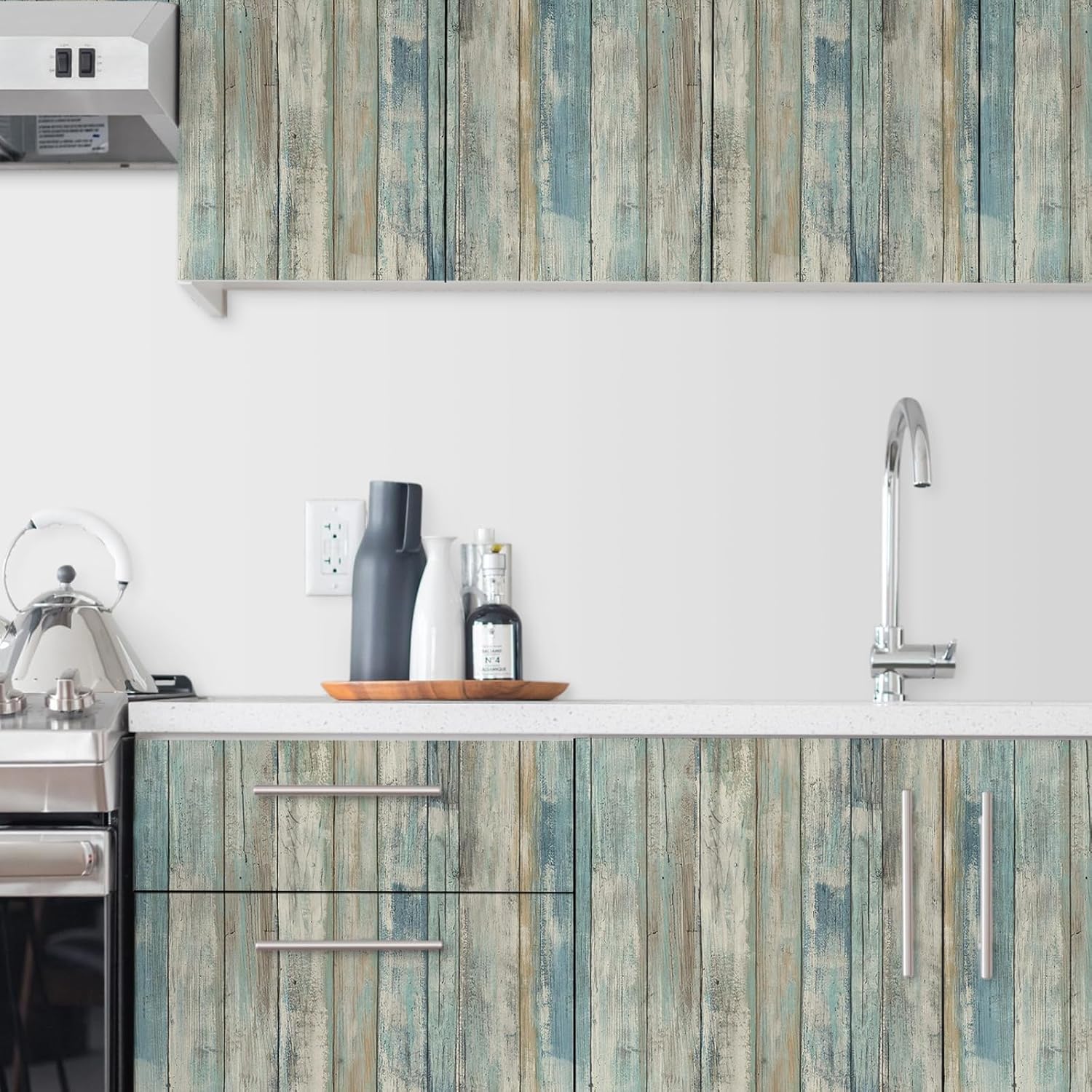 Thumbnail 2 de Hode Sticky Back Plastic Wood Effect Vinyl: Blue-Green, 30x300cm, Self-Adhesive Wallpapers for Kitchen Furnishings and Shelves