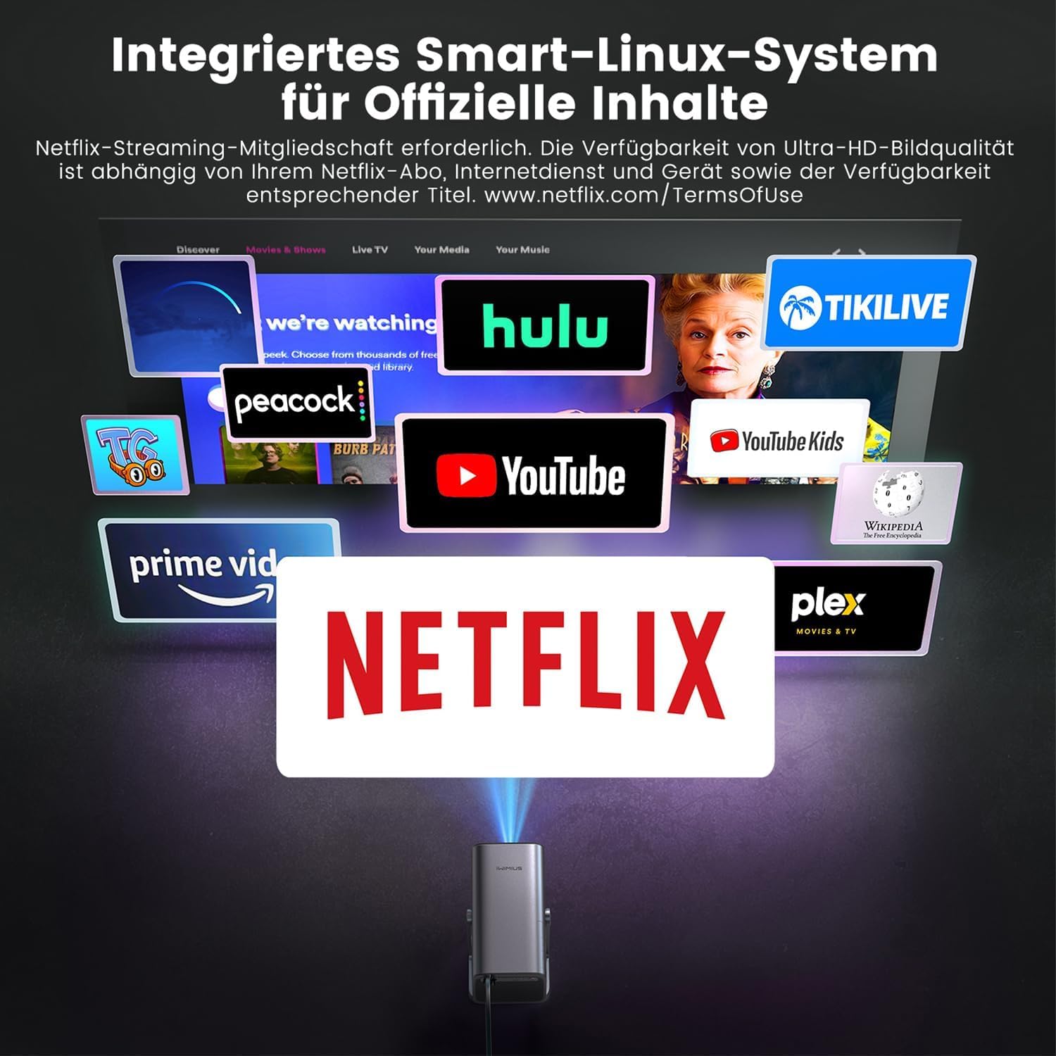 Detalle 2 de Mini Beamer 4K S29 mit Netflix-Kompatibilität, Dolby Audio & WiFi6 – kompaktes Heimkino