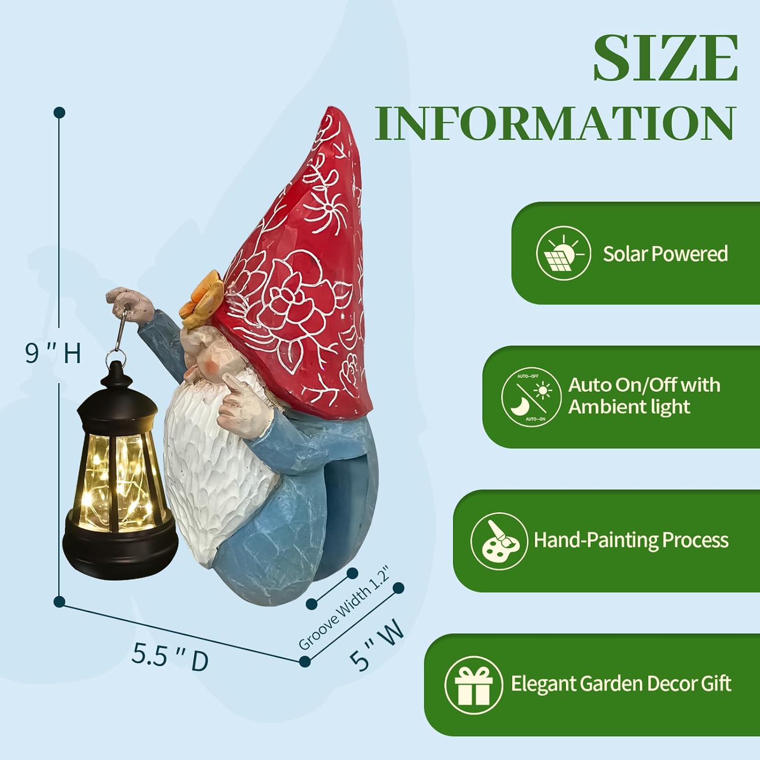 Thumbnail 2 de HONGLAND Solar Gnome Fence Light — weatherproof outdoor garden ornament