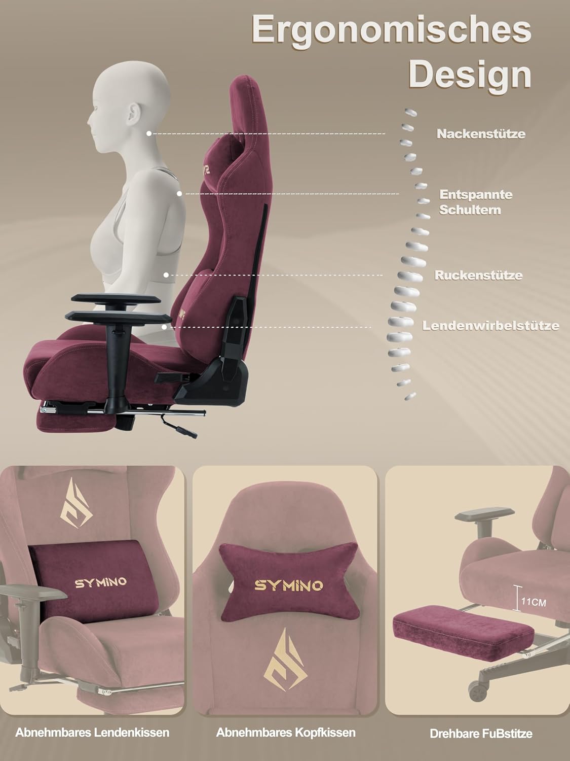 Thumbnail 4 de Symino Gaming Stuhl ergonomisch 90–150°