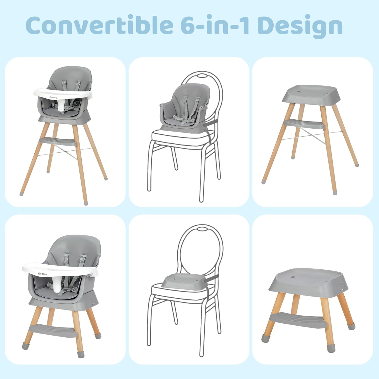 Thumbnail 4 de Ezebaby Seggiolone 6 in 1 Rialzo Da Sedia per bambini