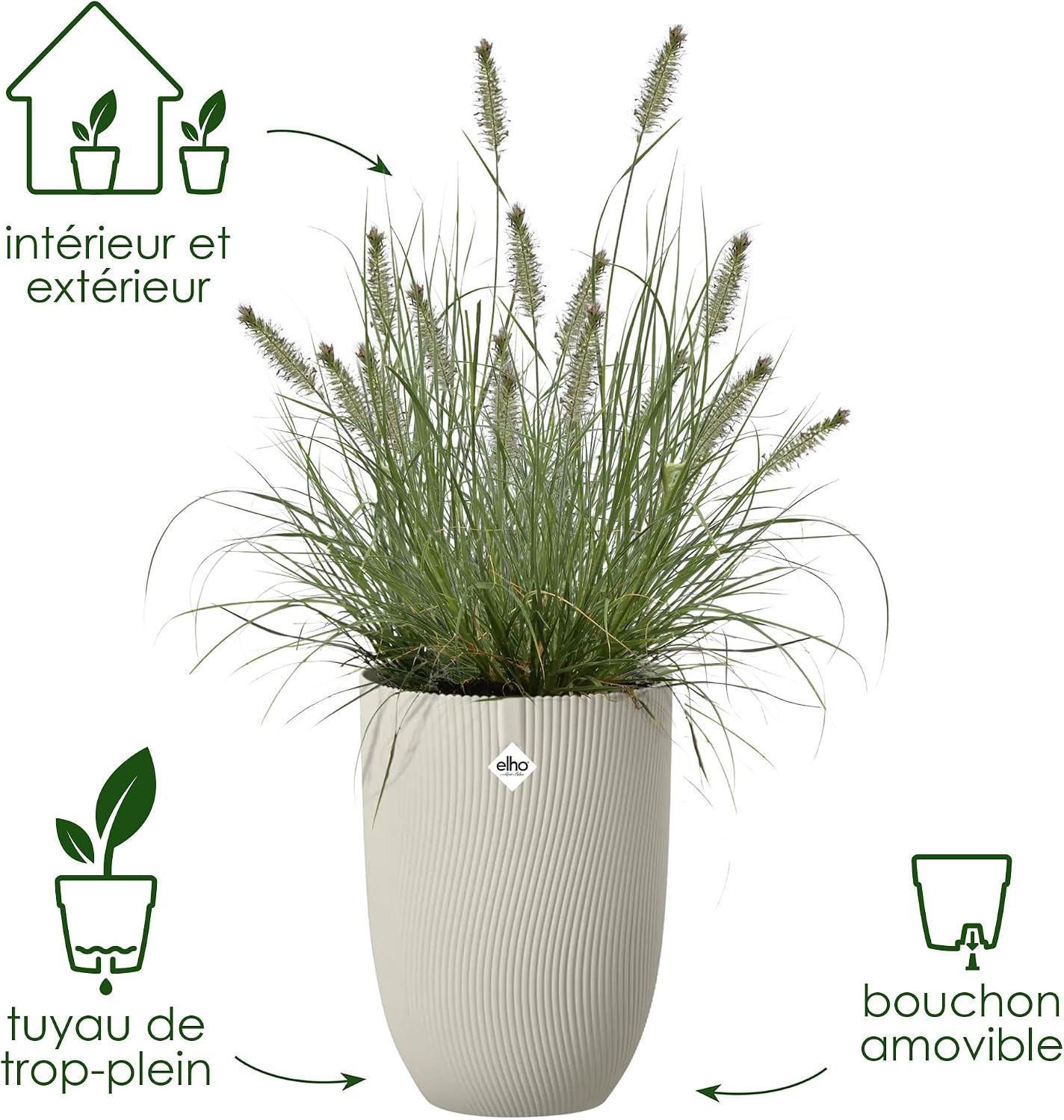 Detalle 2 de Elho Sereh Haut 30cm Pot de Fleur - Mushroom Beige