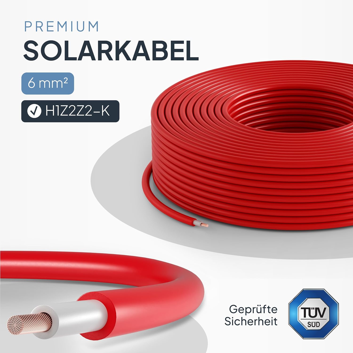 Detalle de SEPO-Leitungen Solarkabel 6mm², 10 m – H1Z2Z2-K, Made in EU, 0% MwSt., Außenkabel für Photovoltaik
