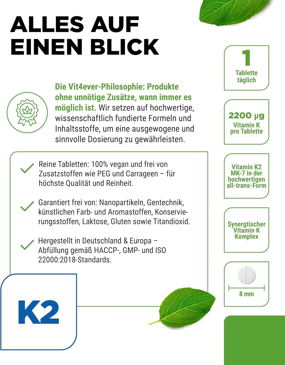 Detalle 2 de Vitamin K Komplex 180 Tabletten von Vit4ever