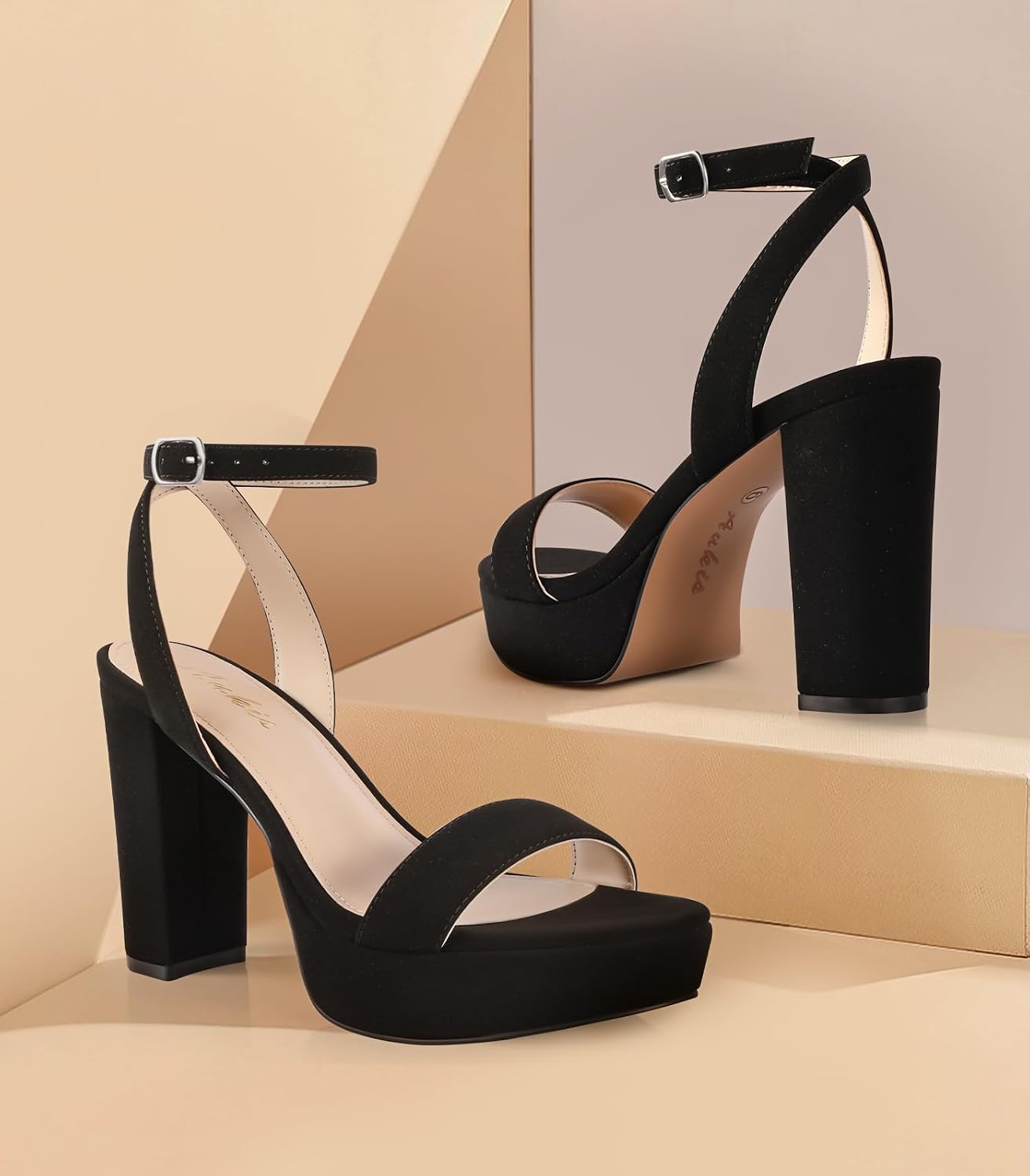 Detalle de Ankis 4-Inch Platform Heeled Sandals with Chunky Heels and Ankle Straps