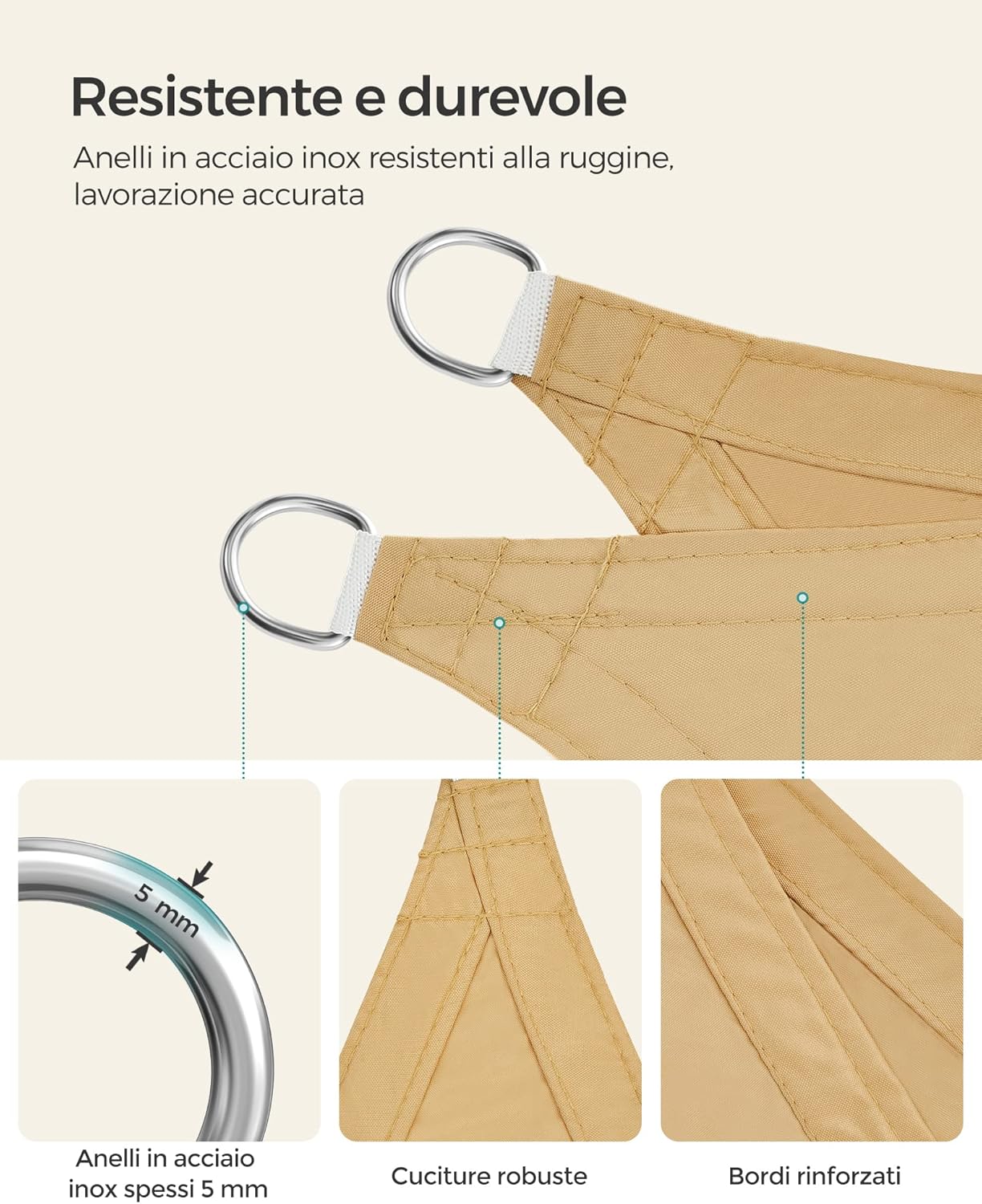 Thumbnail 3 de SONGMICS Tenda parasole 3x4 m, impermeabile, giallo sabbia – protezione UV e resistenza al vento