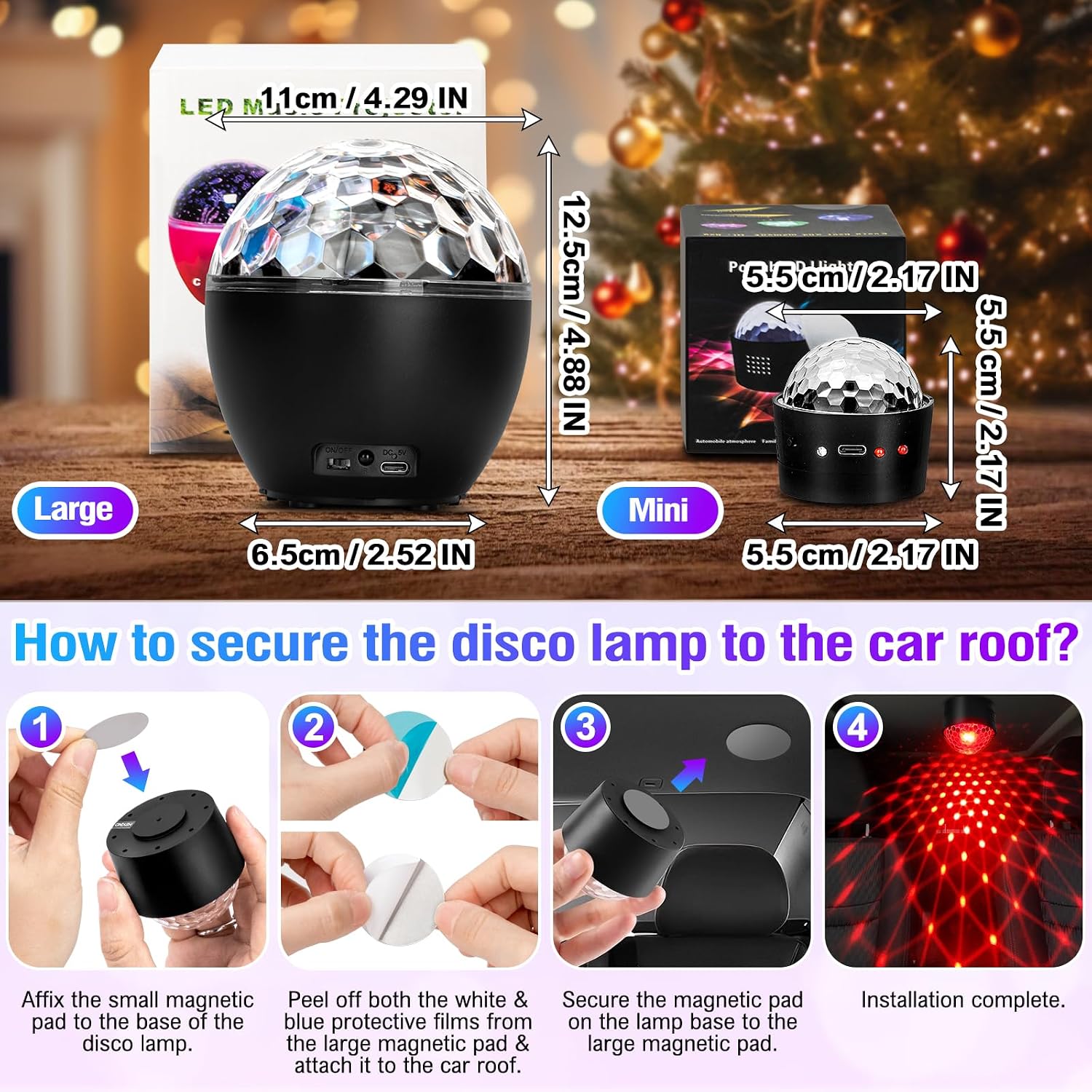 Thumbnail 5 de ENONEO D33 mini LED-discobal 5,5 cm met muziekgestuurde lichteffecten