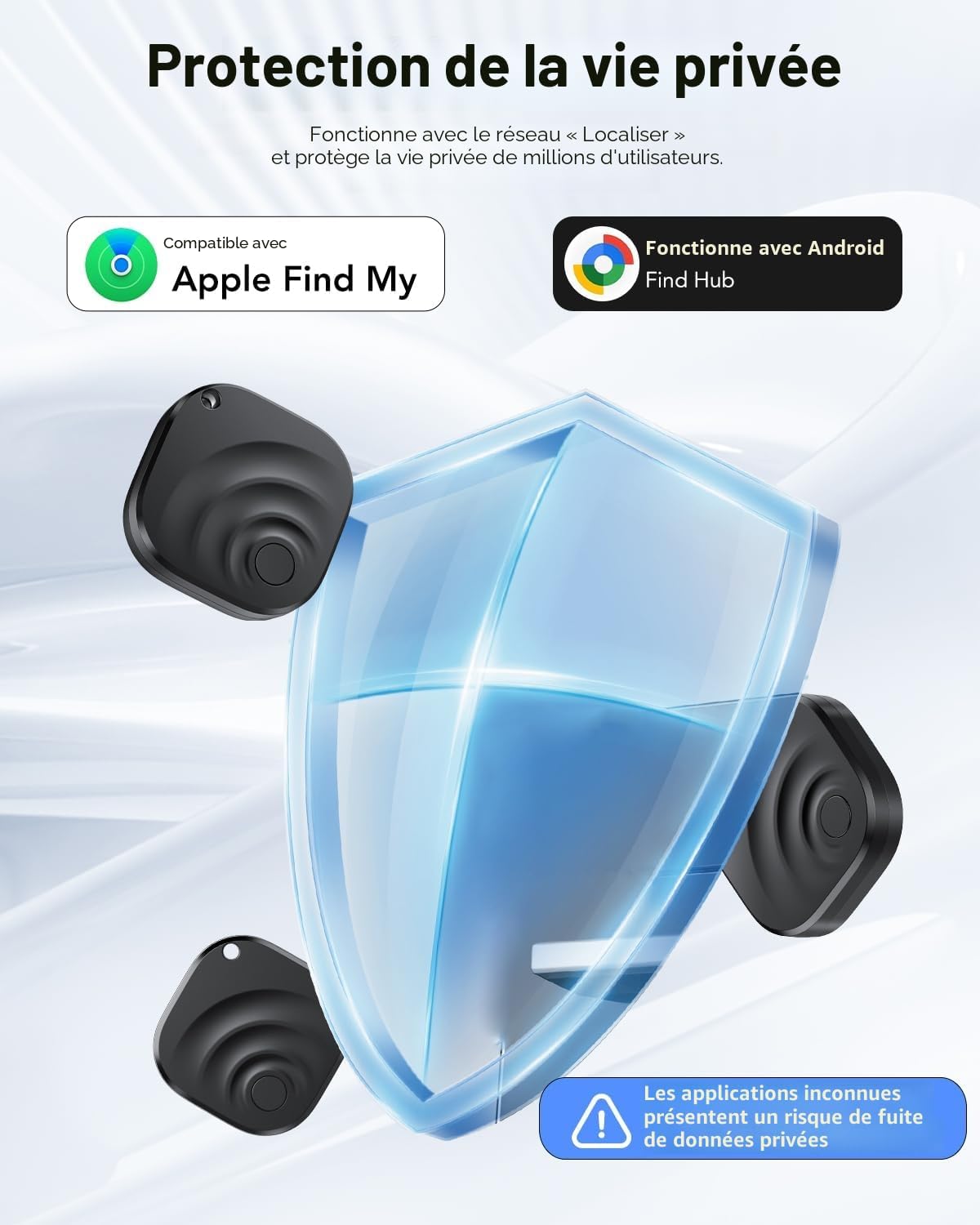Detalle de Lot de 4 Traceur Tag Android & iOS – compatible Find My et Find Hub, batterie remplaçable