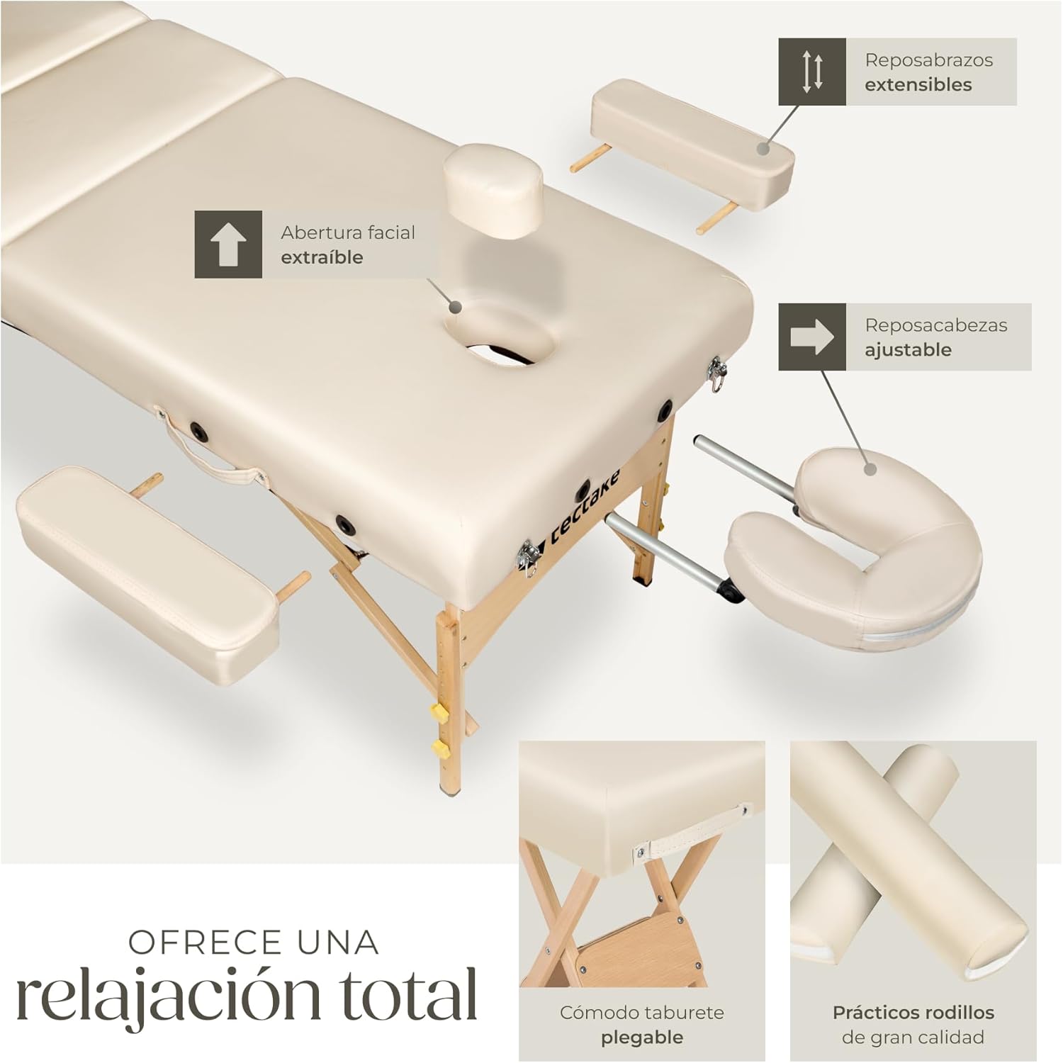 Detalle 2 de tectake Camilla Masaje Plegable de Madera 218 cm