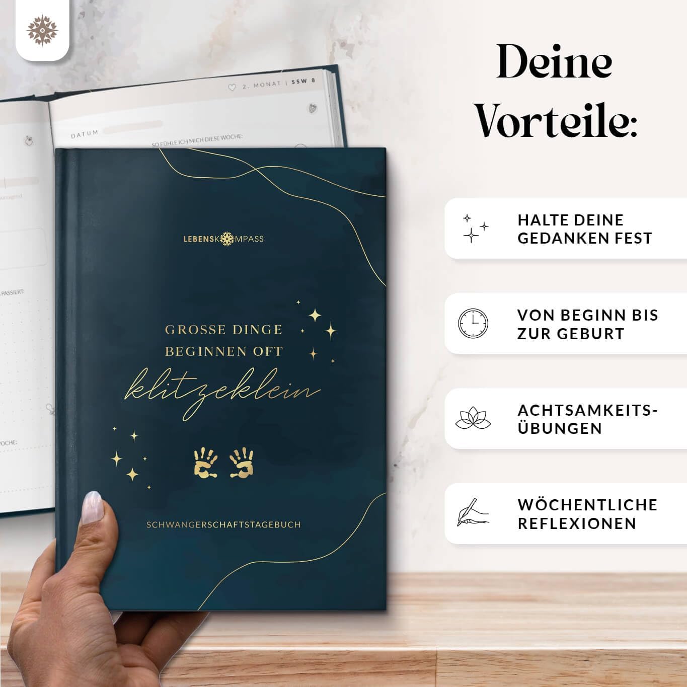 Thumbnail 2 de Lebenskompass® Schwangerschaftstagebuch „FUNKEL“ im A5-Format – Erinnerungen, Reflexion & Achtsamkeit