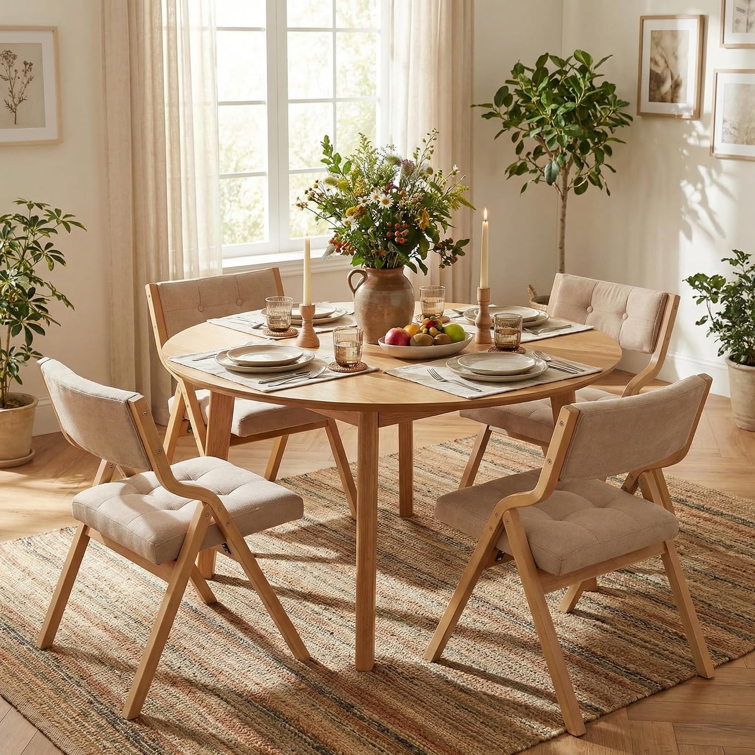 Detalle de Clevich LJ-881 gevoerde houten klapstoelen, set van 4, beige