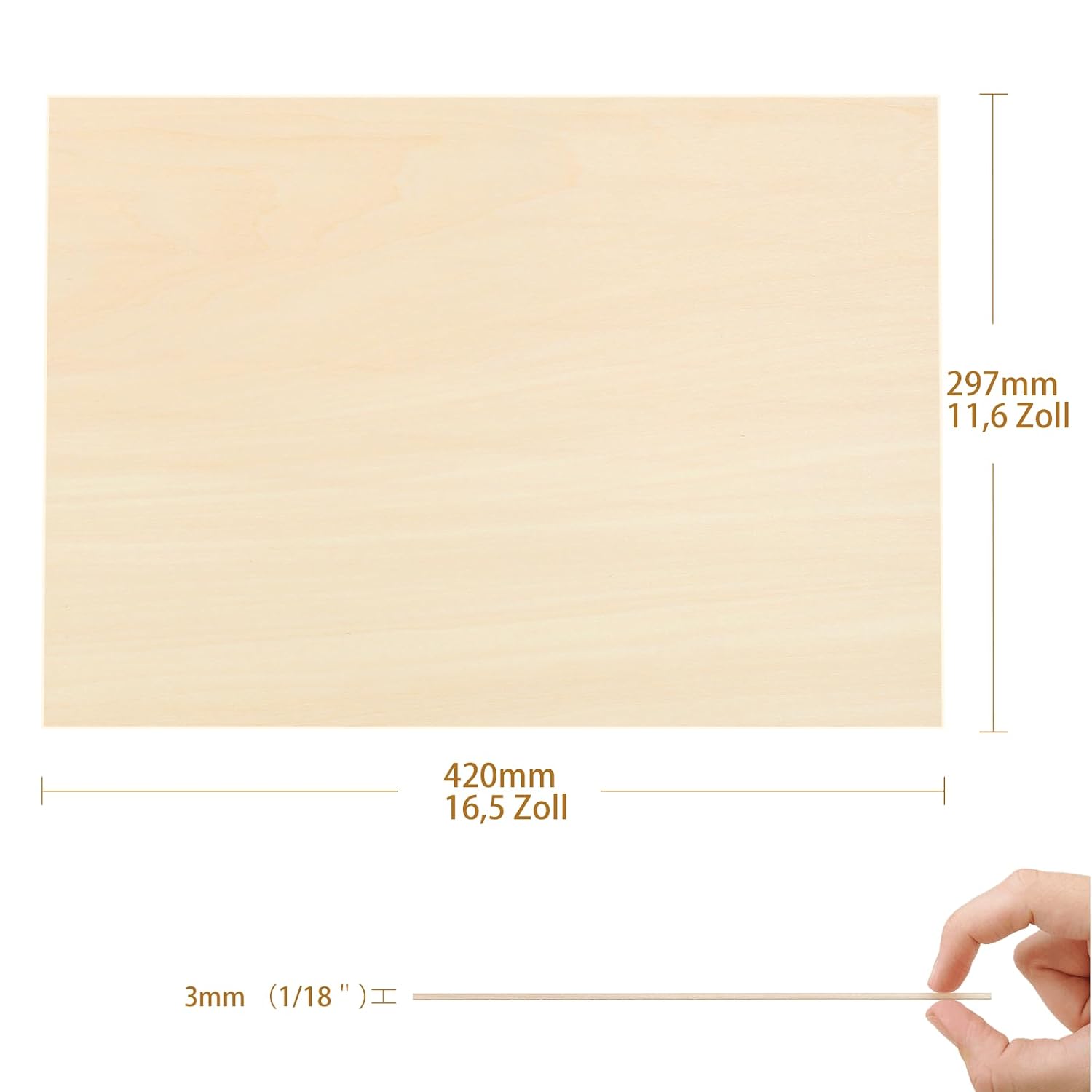 Detalle de Tocome 10 Stück A3 Linden Sperrholz 420x297x3mm – Lasergeeignet, glatt gehobelt