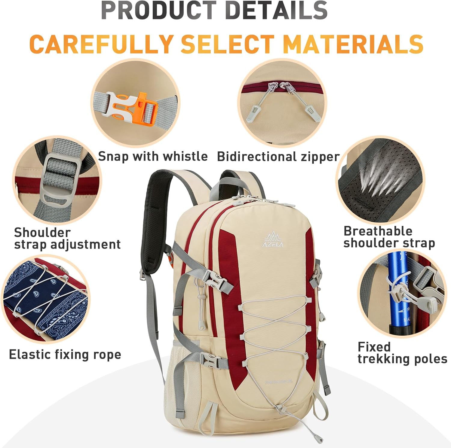 Detalle de Geila Rucksack 35L: Durable 2–4 Day Hiking Backpack with Rain Cover