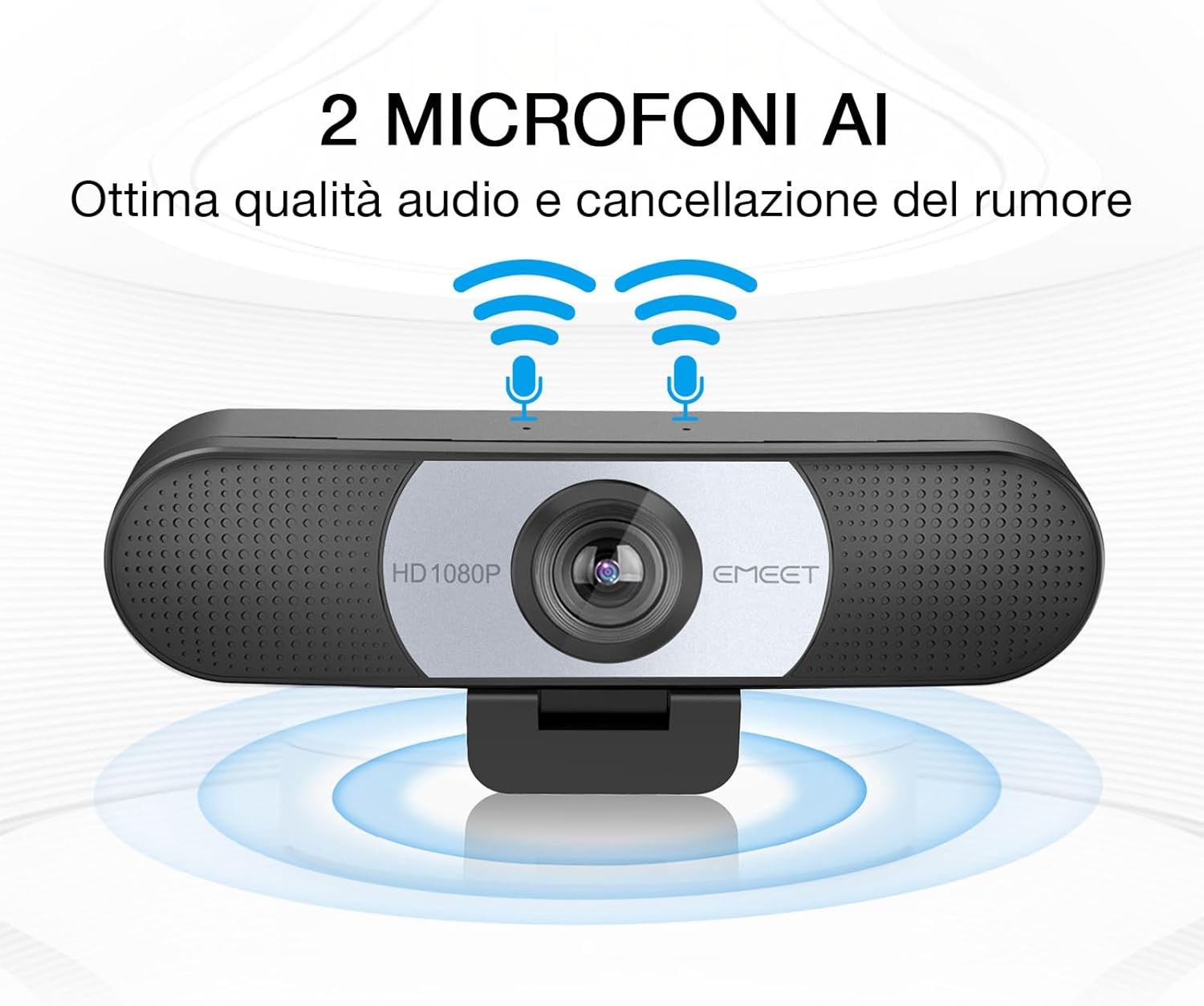 Detalle de EMEET Webcam Full HD C960 1080p: copriobiettivo, doppio microfono e messa a fuoco fissa, plug & play