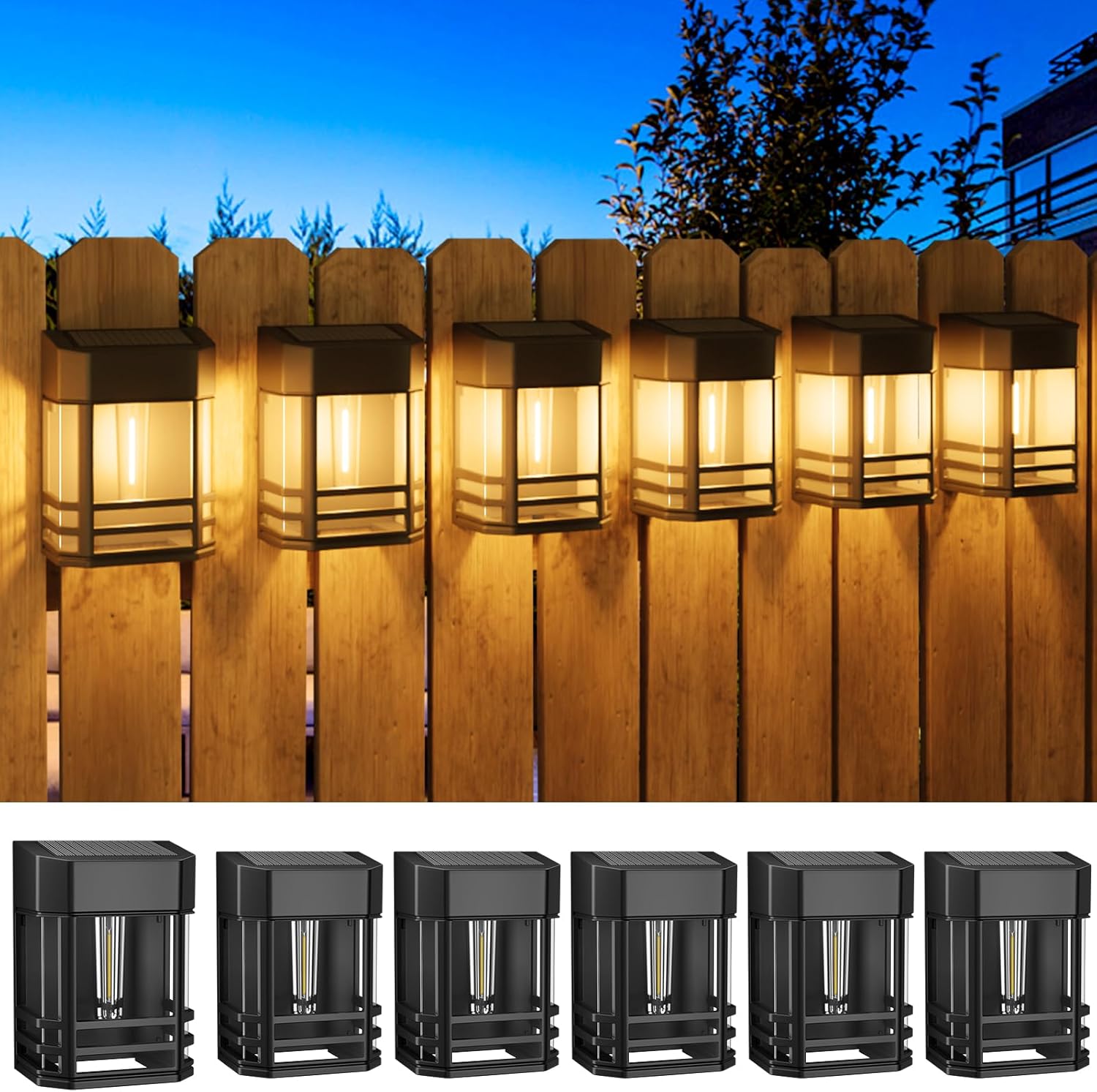 Detalle de Woolmug 6 Pack Solar Fence Lights: Warm White, Battery-Free Ambience for Outdoor Spaces