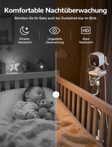 Detalle 2 de OBVHNUA Babyphone mit Kamera ohne WLAN – 2,8 Zoll, 720P, VOX bis 96 Std.