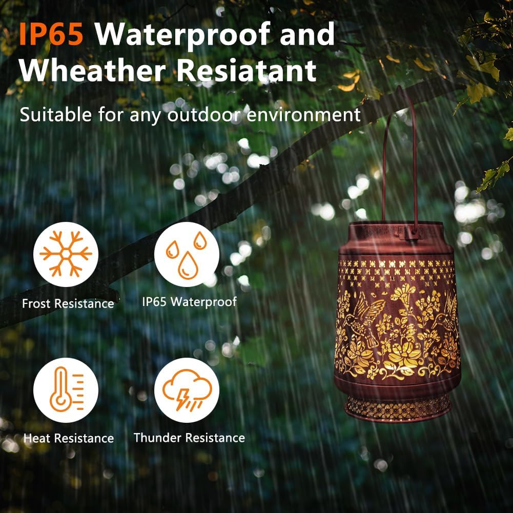 Detalle de HOTUT Hummingbird Solar Lantern: Rustic Metal Garden Light with IP65 Weatherproofing