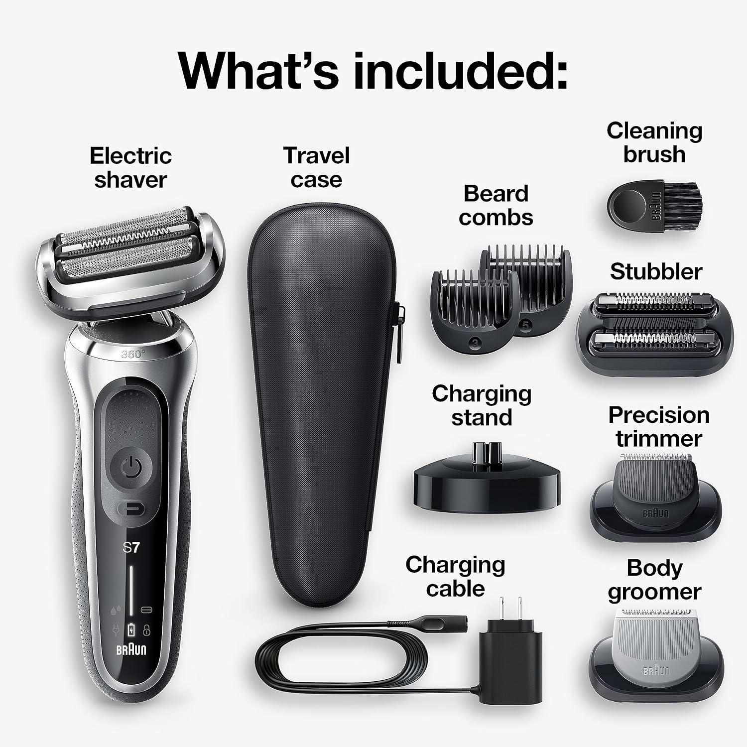 Detalle 2 de Braun Series 7 7032cs Flex Electric Razor (Wet & Dry) with Beard Trimmer and Charging Stand
