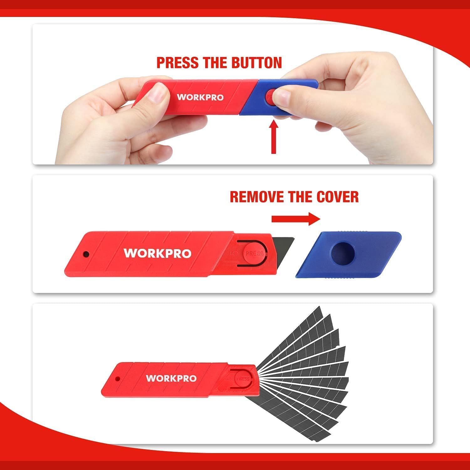Detalle de WORKPRO 18mm Retractable Utility Knife with SK5 Snap-Off Blades