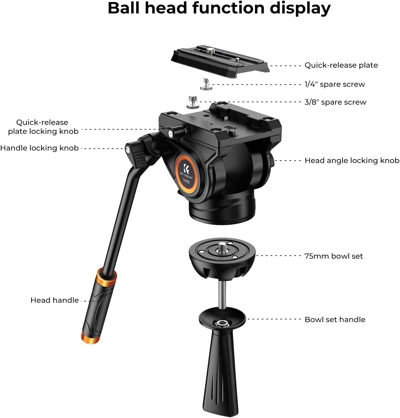 Thumbnail 3 de K&F Concept 72" Video Tripod with 360° Fluid Head – Heavy-Duty Aluminium, Supports up to 8kg