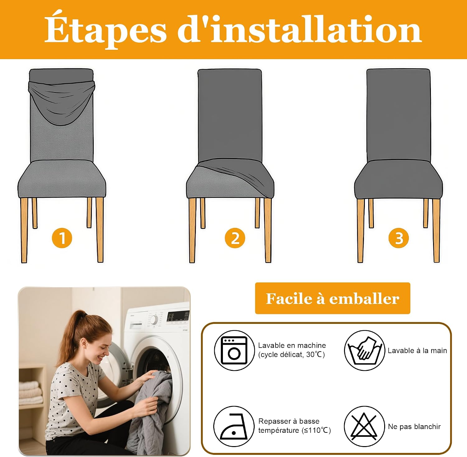 Thumbnail 5 de Housse de Chaise Extensible – Lot de 6, Protection et Rafraîchissement pour Salle à Manger