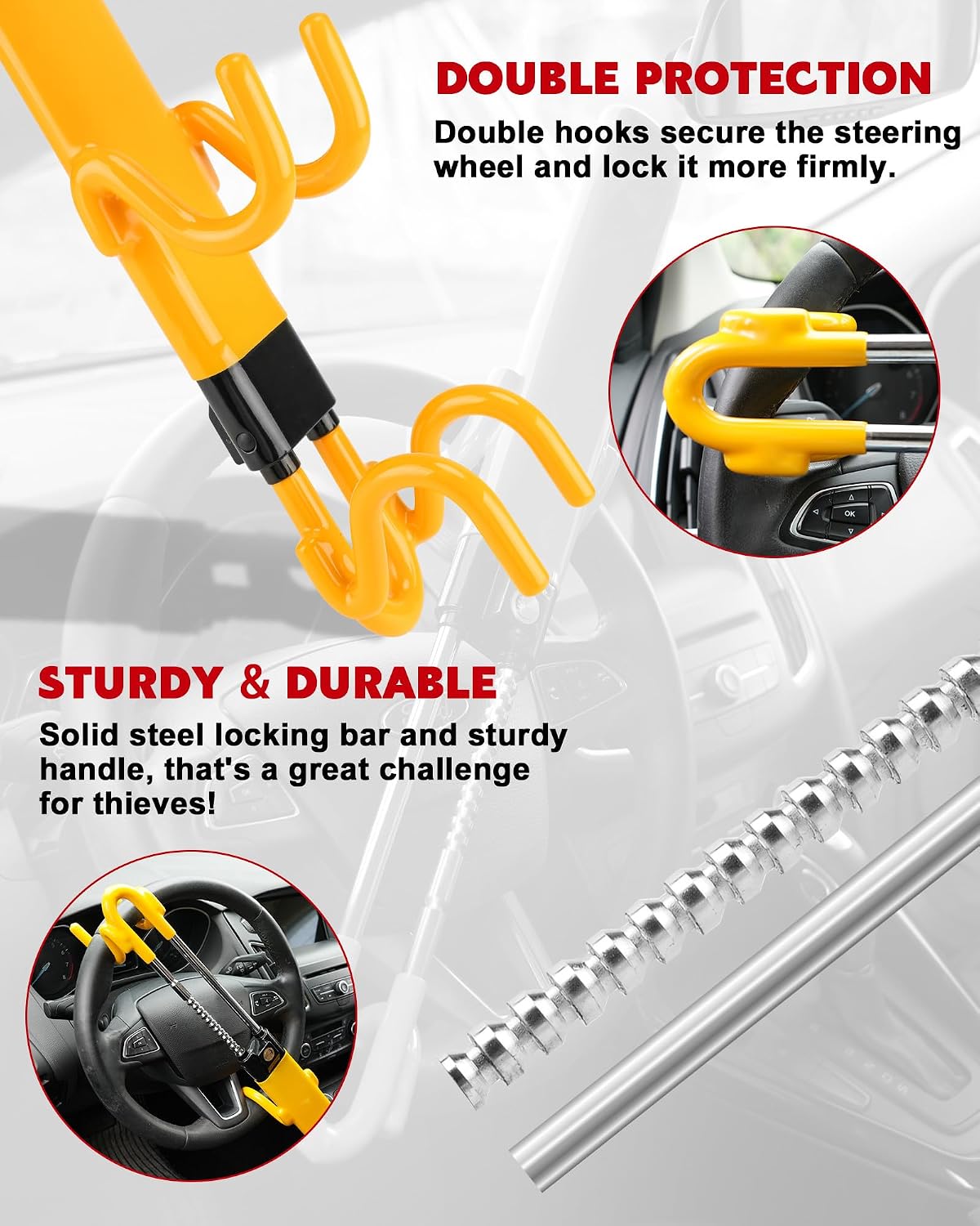 Thumbnail 6 de Tevlaphee Steering Wheel Lock, Yellow