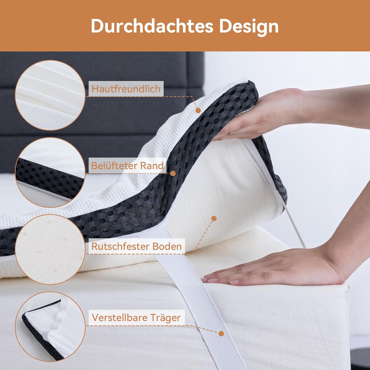 Detalle de Amazon Basics Memoryschaum Matratzenauflage mit Bändern, 180 x 200 cm, 4 cm Höhe – weiß